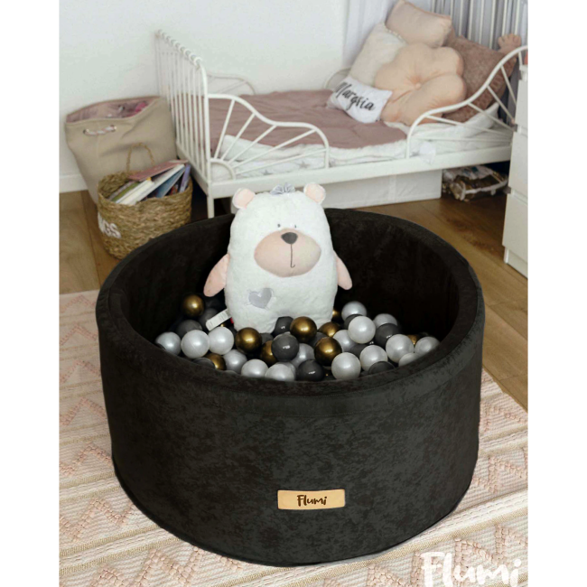 Piscina Uscata Pentru Copii Negru 90X40cm cu 200 bile incluse Flumi FM3302913 BBJFM3302913_Alb/Gri/Auriu