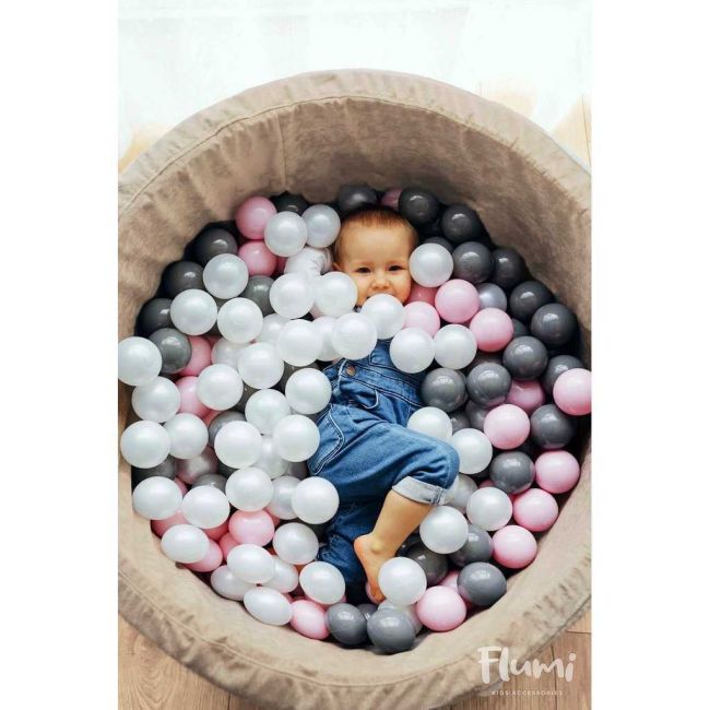 Piscina Uscata Pentru Copii Roz 90X40cm cu 200 bile incluse Flumi FM3302914 BBJFM3302914_Alb/Roz/Gri