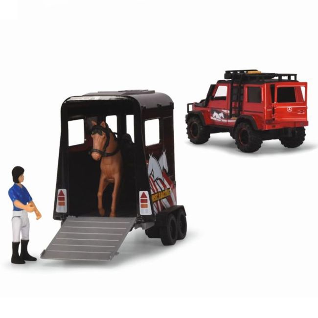 Set dickie toys horse trailer masina mercedes-benz amg 500 cu remorca si figurine hubs203837018