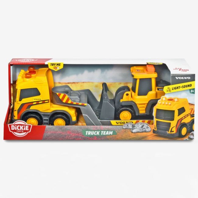 Set dickie toys volvo truck team camion cu remorca si buldozer hubs203725008
