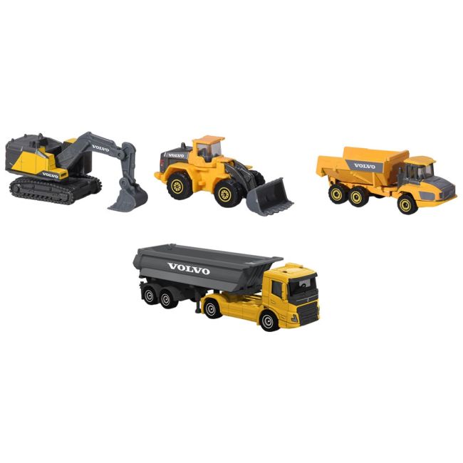Set majorette volvo camion cu remorca, camion basculant, buldozer si excavator hubs212057287
