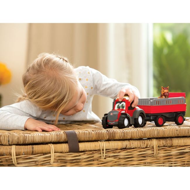 Tractor dickie toys happy ferguson animal trailer cu remorca si figurina hubs204115002
