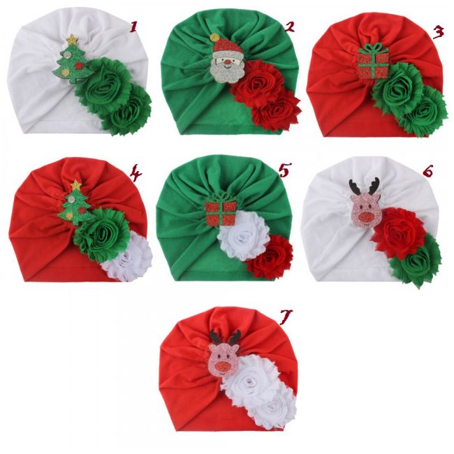 Caciulita tip turban cu floricele si personaje de Craciun MDMS115