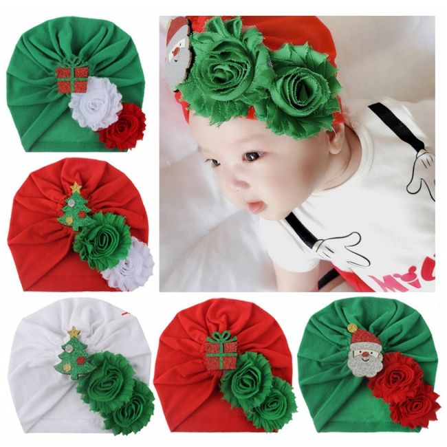 Caciulita tip turban cu floricele si personaje de Craciun MDMS115