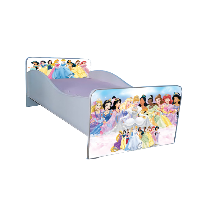 Pat Pentru Fetite 2-12 Ani Printesele Disney Si Protectie, Saltea 160 X 80 Inclusa, Fara Sertar Ptv2185