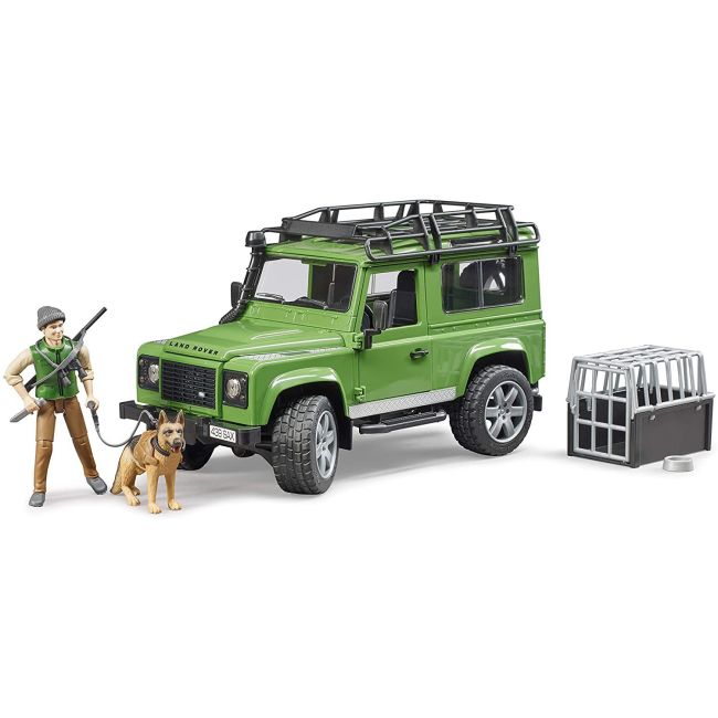 BRUDER - MASINA DE TEREN LAND ROVER DEFENDER CU PADURAR SI CAINE ARTBR02587