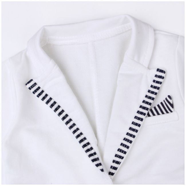 Salopeta eleganta cu sacou alb pentru bebelusi ADCC00251-H5.9-12 luni (Marimea 20 incaltaminte)