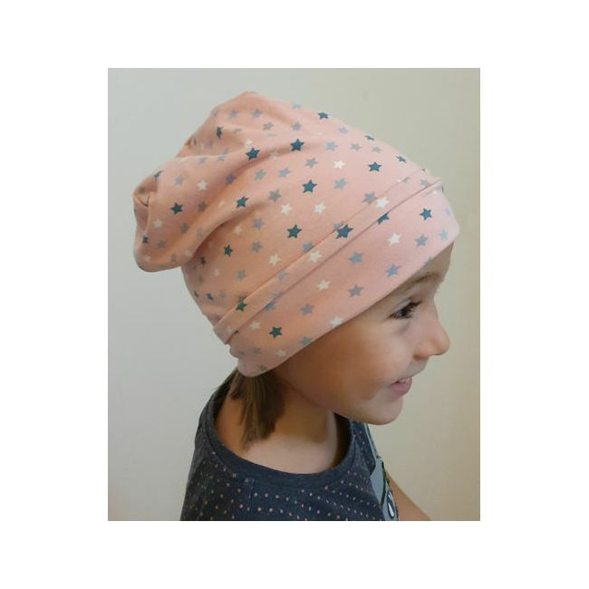 Caciula Pink Stars, cu bordura, in strat dublu, 48-50 cm KDECDB35PIST