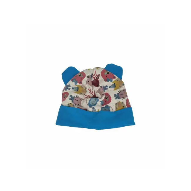 Set caciula cu protectie gat Blue Animals pentru copii 18-36 luni, din bumbac KDECPGB1836BANIM