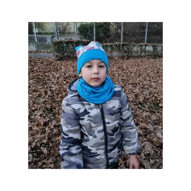 Set caciula cu protectie gat Blue Animals pentru copii 18-36 luni, din bumbac KDECPGB1836BANIM