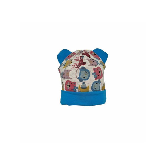 Set caciula cu protectie gat Blue Animals pentru copii 18-36 luni, din bumbac KDECPGB1836BANIM