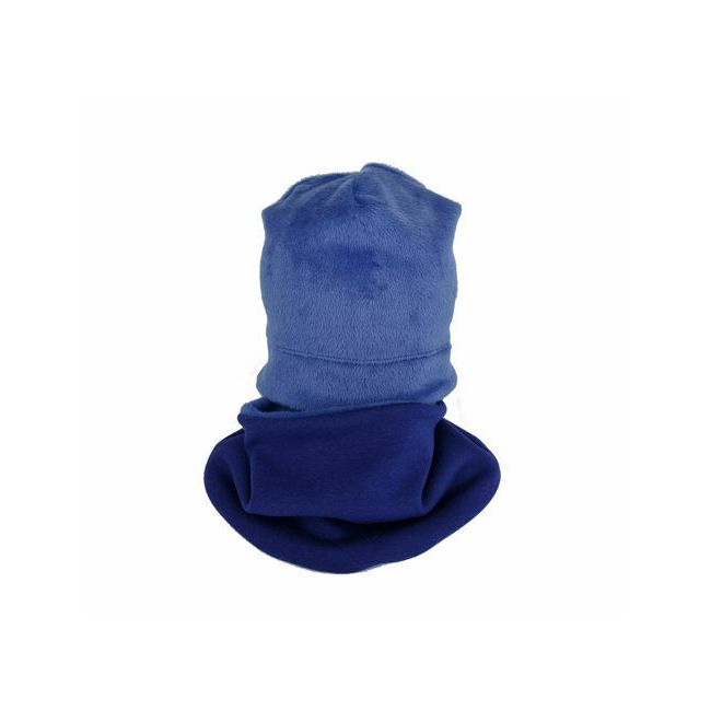 Set caciula cu protectie gat nou nascut Fleece Blue, din bumbac KDECPF00BLU