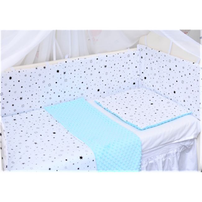 Lenjerie 3 piese patut  120x60 cm model stelute si plus minky bleu PFCC5729