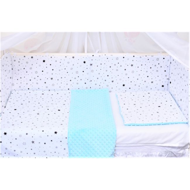Lenjerie 3 piese patut  120x60 cm model stelute si plus minky bleu PFCC5729