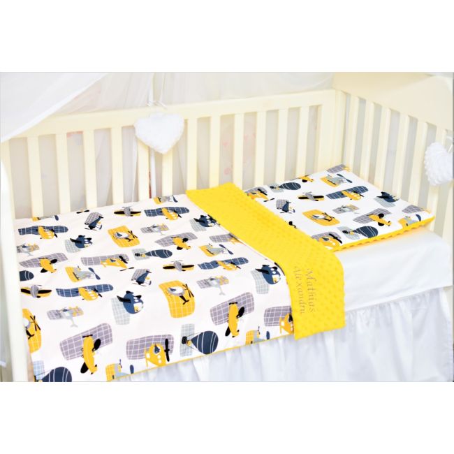 Lenjerie 3 piese patut 120x60 cm, model elicoptere si plus galben PFCC6641