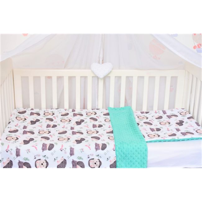 Lenjerie 3 piese patut 120x60 cm model arici si plus turquoise PFCC7795