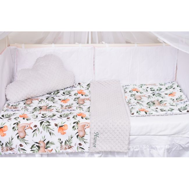 Lenjerie 3 piese patut 120x60 cm model caprioare si plus gri PFCC7068