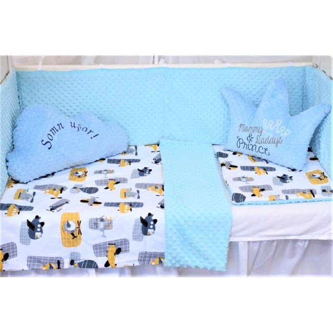 Lenjerie 3 piese patut 120x60 cm model elicoptere si plus bleu PFCC452183
