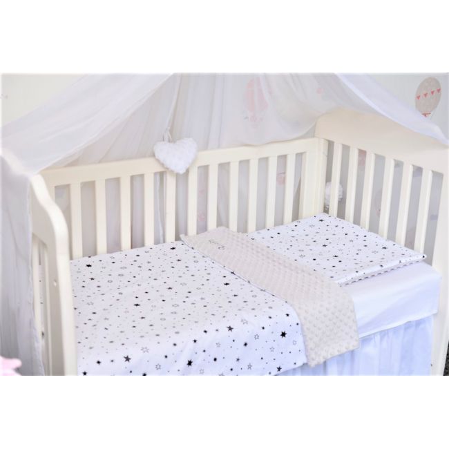 Lenjerie 3 piese patut 120x60 cm model stelute si plus minky gri PFCC9001