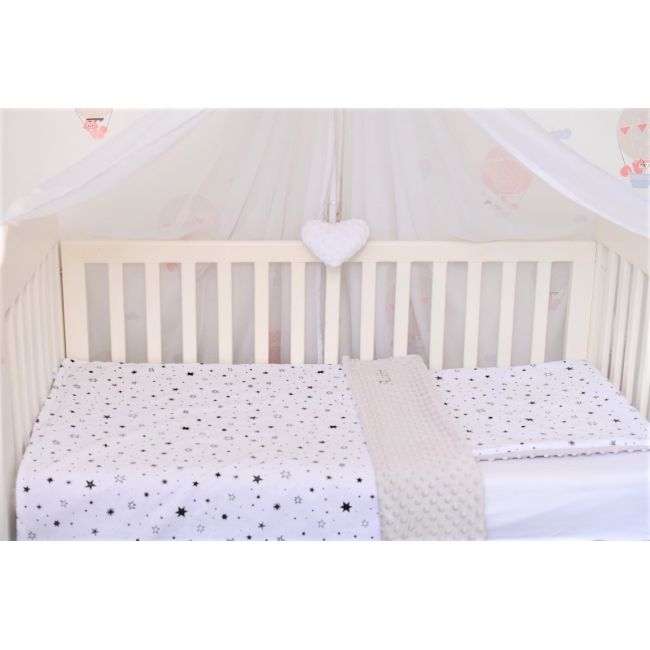Lenjerie 3 piese patut 120x60 cm model stelute si plus minky gri PFCC9001