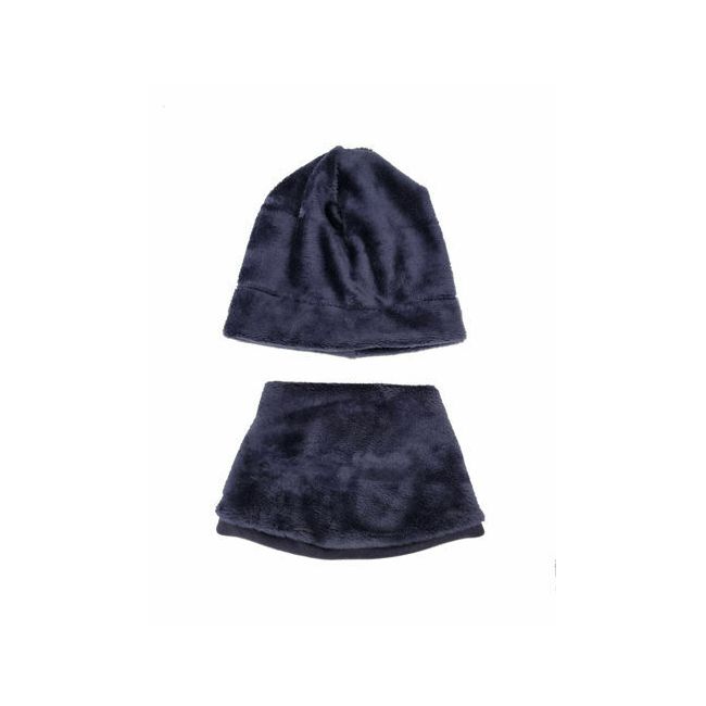 Set caciula cu protectie gat nou nascut Fleece Navy, din bumbac KDECPF00NVY