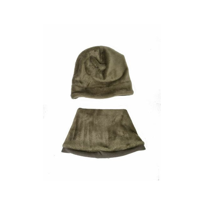 Set caciula cu protectie gat Fleece Kaki pentru copii 3-6 luni, din bumbac KDECPF36KAKI