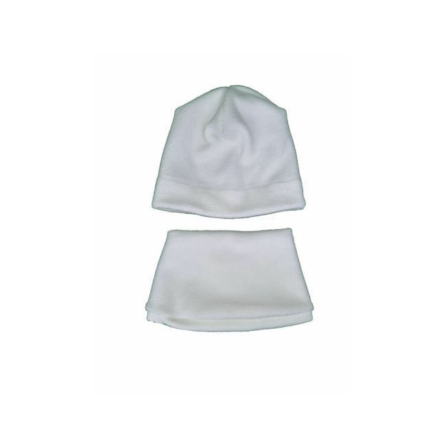 Set caciula cu protectie gat nou nascut Fleece Alb, din bumbac KDECPF00ALB