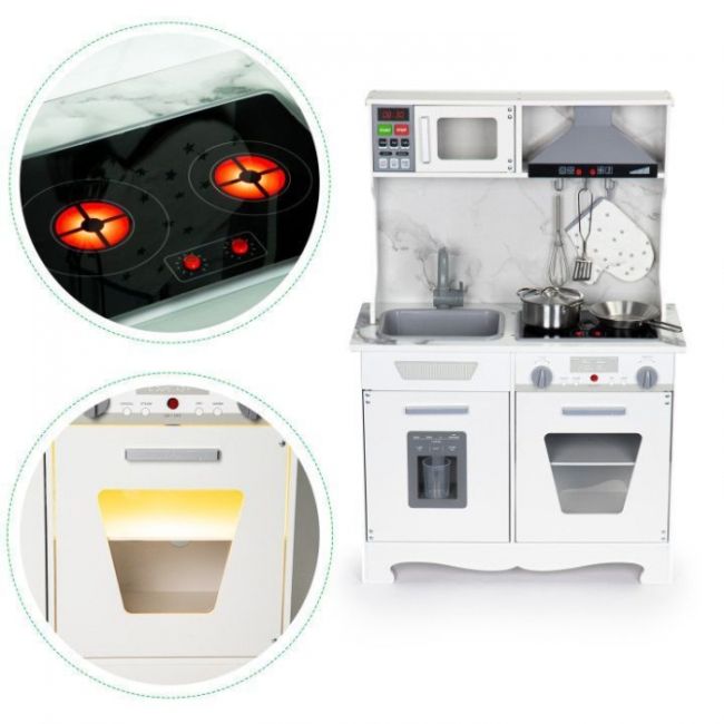 Bucatarie din lemn cu sunete, lumini si accesorii, ecotoys tl10181 edeeditl10181