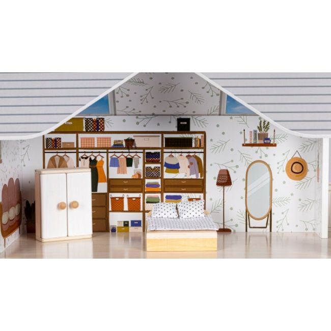Casuta de papusi inalta din lemn cu mobilier, casuta lui emma, ecotoys 8301 edeedi8301