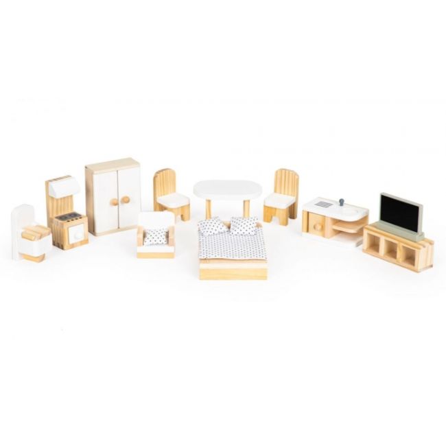 Casuta de papusi inalta din lemn cu mobilier, casuta lui emma, ecotoys 8301 edeedi8301