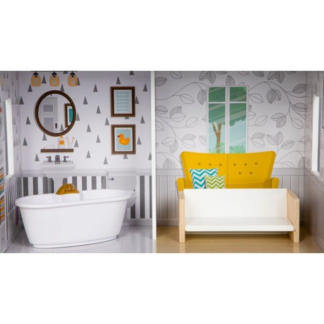 Casuta de papusi inalta din lemn cu mobilier, casuta lui grace, ecotoys 8210 edeedi8210