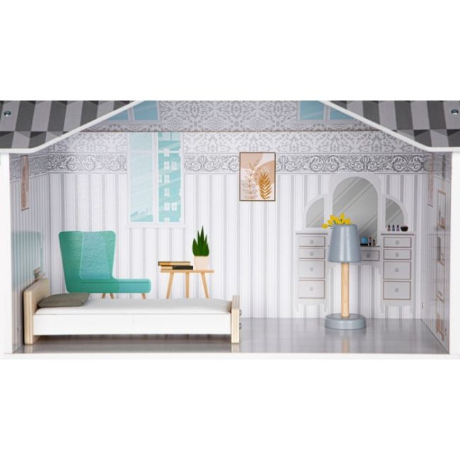 Casuta de papusi inalta din lemn cu mobilier, casuta lui grace, ecotoys 8210 edeedi8210