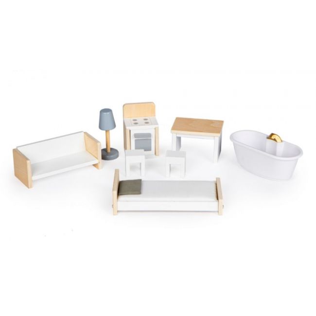 Casuta de papusi inalta din lemn cu mobilier, casuta lui grace, ecotoys 8210 edeedi8210
