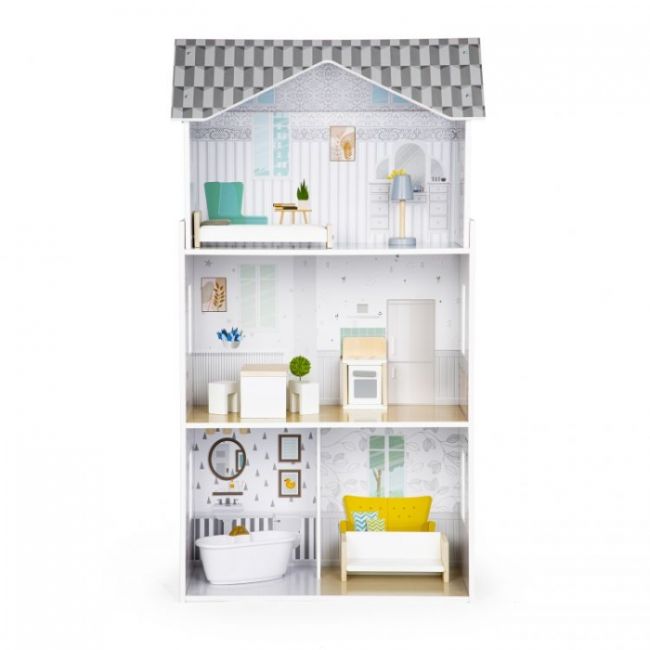 Casuta de papusi inalta din lemn cu mobilier, casuta lui grace, ecotoys 8210 edeedi8210