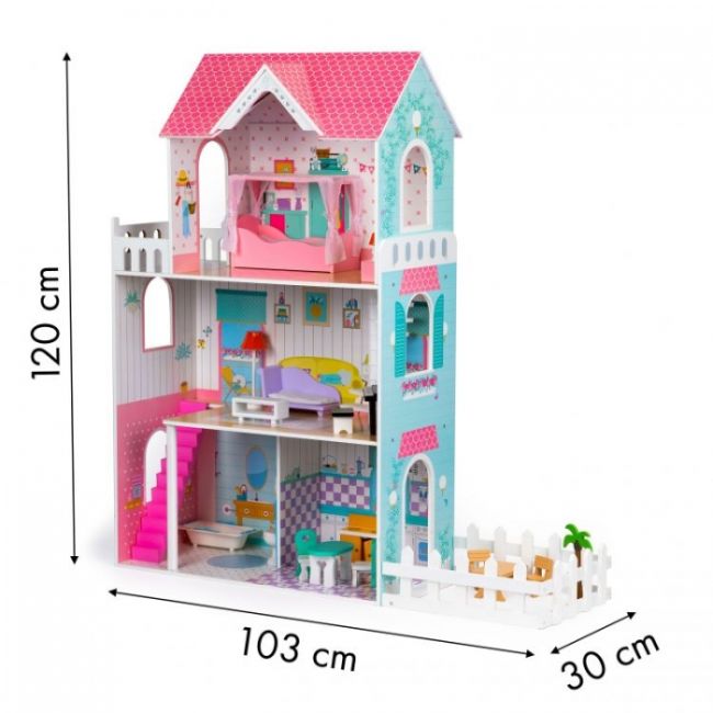 Casuta de papusi inalta din lemn cu mobilier si gradina, ecotoys w06a379 edeediw06a379