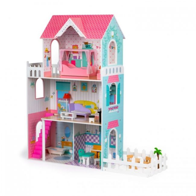 Casuta de papusi inalta din lemn cu mobilier si gradina, ecotoys w06a379 edeediw06a379