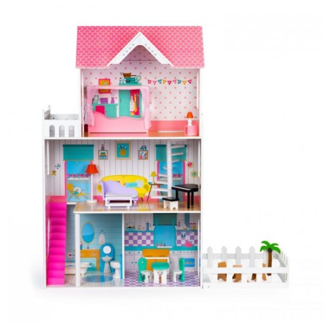 Casuta de papusi inalta din lemn cu mobilier si gradina, ecotoys w06a379 edeediw06a379