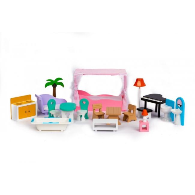 Casuta de papusi inalta din lemn cu mobilier si gradina, ecotoys w06a379 edeediw06a379