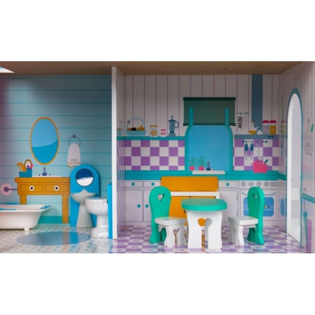 Casuta de papusi inalta din lemn cu mobilier si gradina, ecotoys w06a379 edeediw06a379