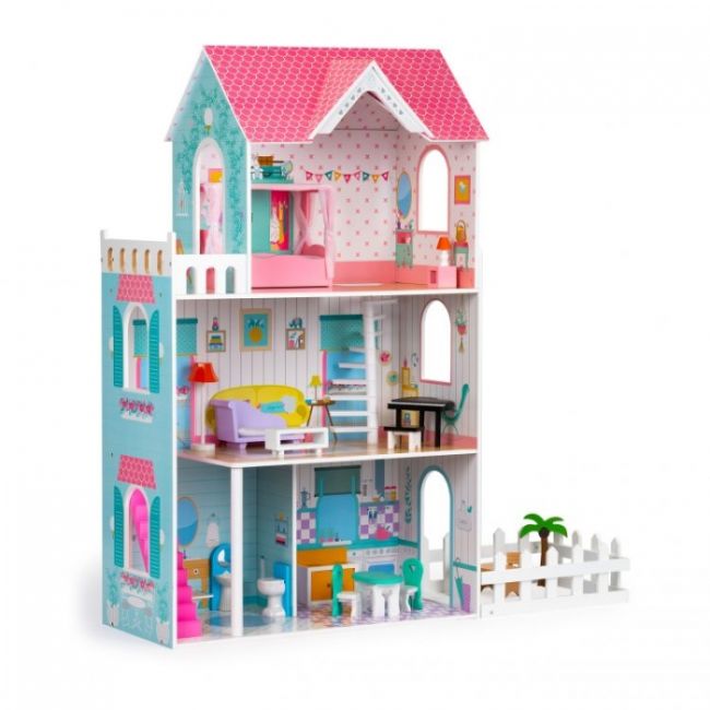 Casuta de papusi inalta din lemn cu mobilier si gradina, ecotoys w06a379 edeediw06a379