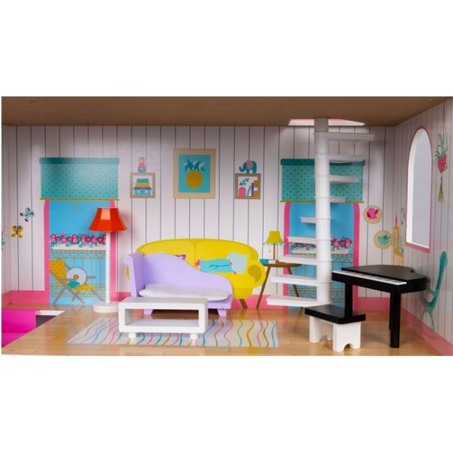 Casuta de papusi inalta din lemn cu mobilier si gradina, ecotoys w06a379 edeediw06a379
