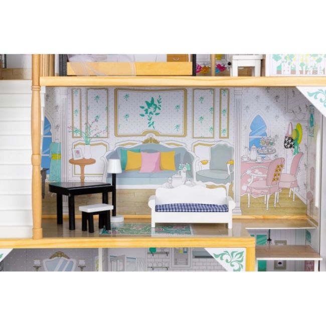 Casuta de papusi inalta din lemn cu mobilier si lift, ecotoys w06a400 edeediw06a400