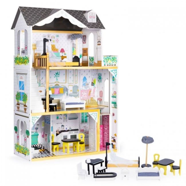 Casuta de papusi inalta din lemn cu mobilier si lift, ecotoys w06a400 edeediw06a400