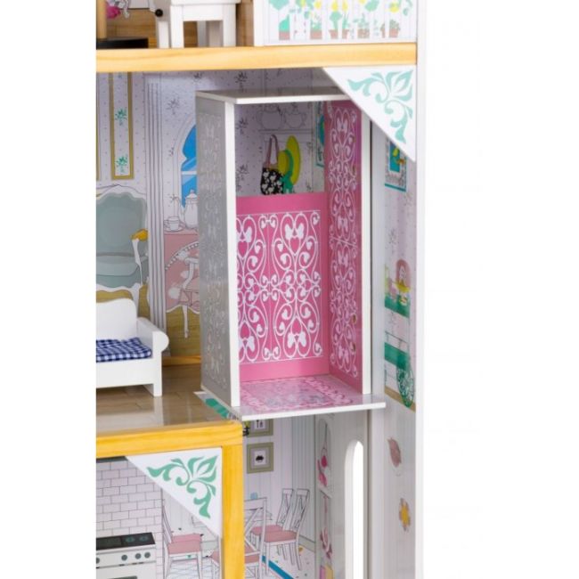 Casuta de papusi inalta din lemn cu mobilier si lift, ecotoys w06a400 edeediw06a400