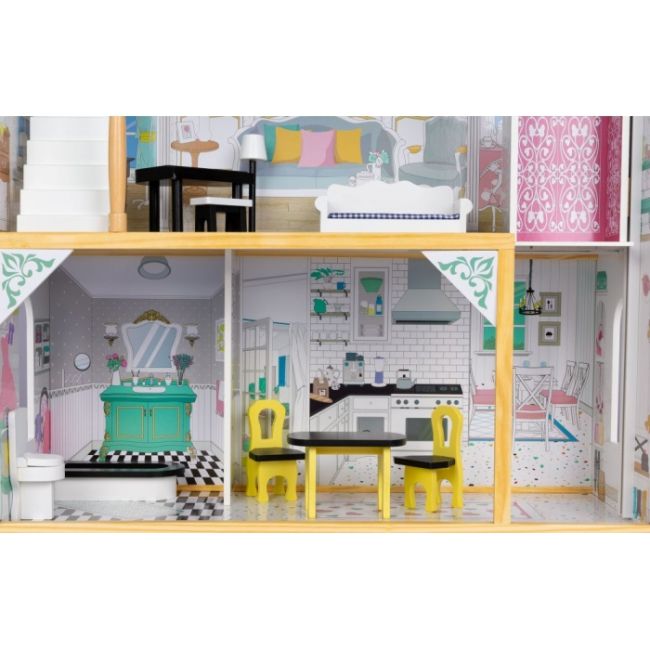 Casuta de papusi inalta din lemn cu mobilier si lift, ecotoys w06a400 edeediw06a400