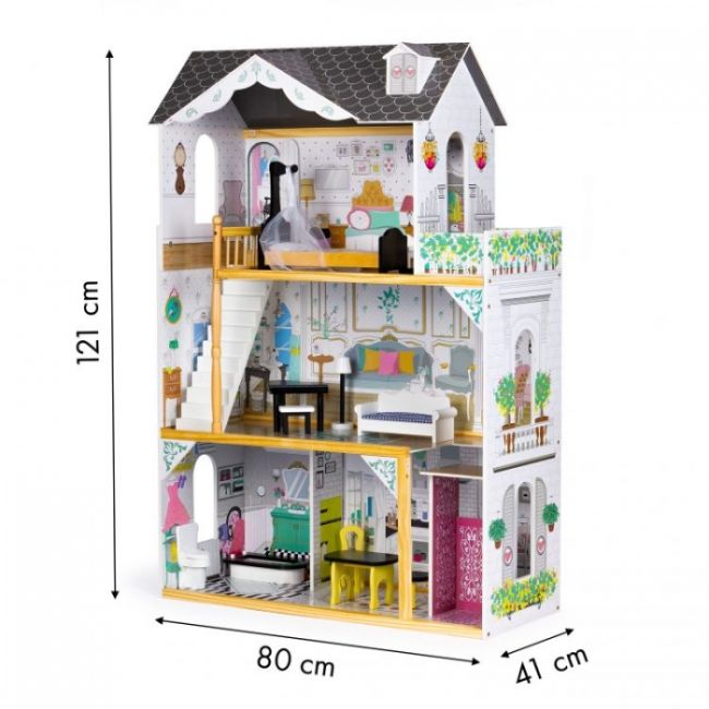 Casuta de papusi inalta din lemn cu mobilier si lift, ecotoys w06a400 edeediw06a400