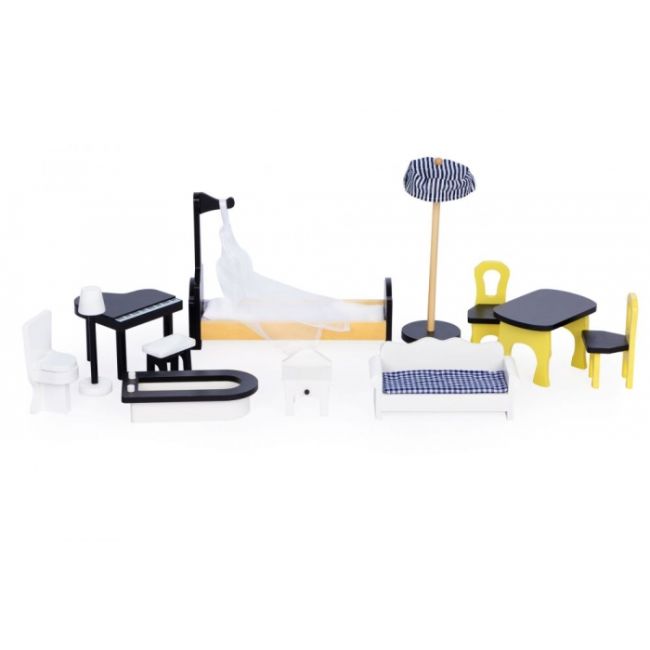 Casuta de papusi inalta din lemn cu mobilier si lift, ecotoys w06a400 edeediw06a400
