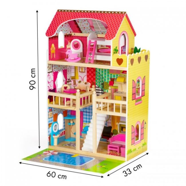 Casuta de papusi inalta din lemn cu mobilier si piscina, ecotoys w06a333e edeediw06a333e