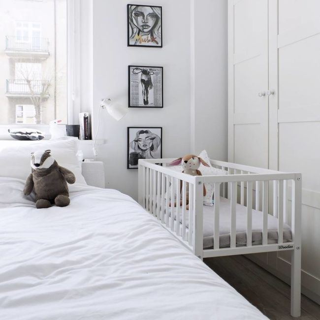Patut Mic, Co-sleeping Din Lemn, Classic Alb 90 X 40 Cm Pjbbedside_alb