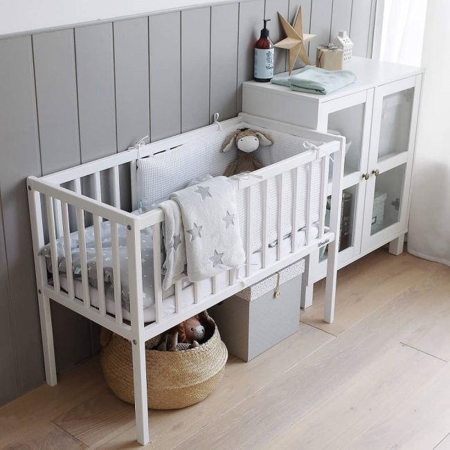 Patut Mic, Co-sleeping Din Lemn, Classic Alb 90 X 40 Cm Pjbbedside_alb